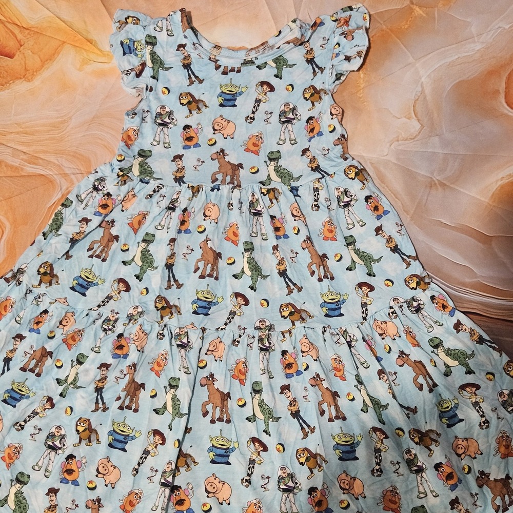 Bundle of Joy Toy Inspired Bamboo Dress Girls 5/6 Flutter Sleeve Tiered - Picture 2 of 5